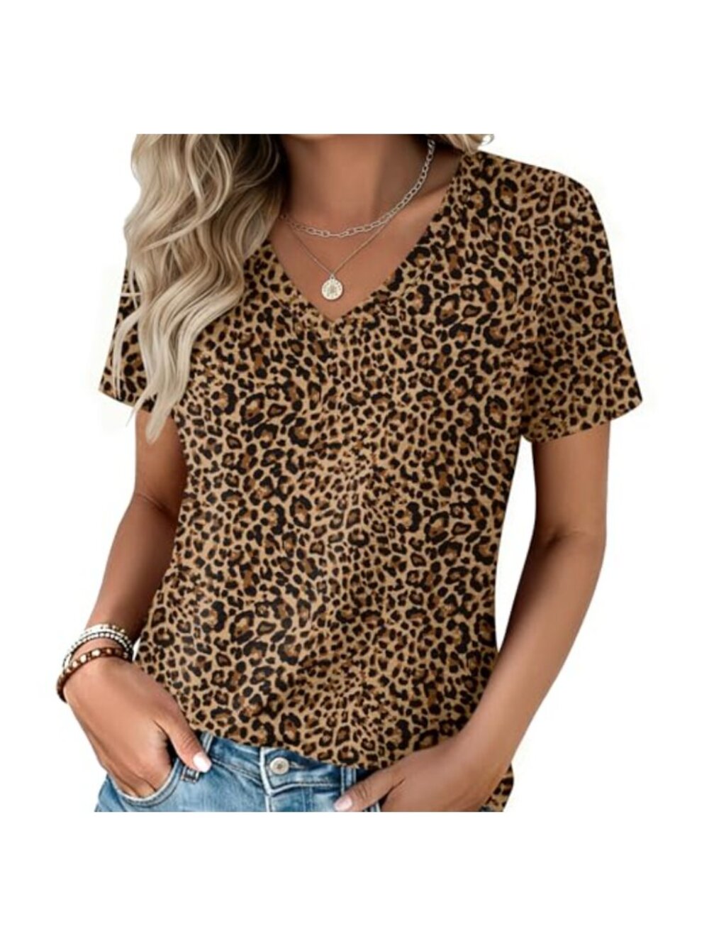 Womens V-Neck Short Sleeve T-Shirt Casual Summer Tee Stretch Button Detail
